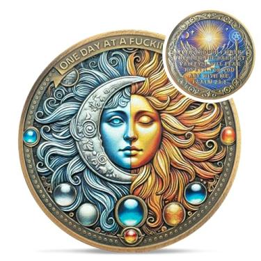 Imagem de Moeda de Desafio Cristão One Day at A Time - Sol e Lua Salmo 23: 4 Moeda Religiosa Jesus - Arte Inspiradora Bolso de Deus Versos da Bíblia Chip para Estudo - Presentes comemorativos de boa sorte para