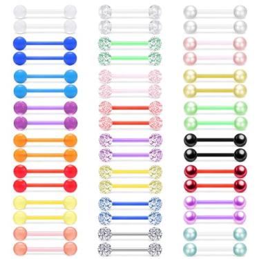Imagem de MONAZEO 48 peças 14G que brilha no escuro acrílico flexível língua reta piercing retentor de mamilo joia para mulheres e homens barra de 16 mm, Plástico, Sem Pedra Preciosa