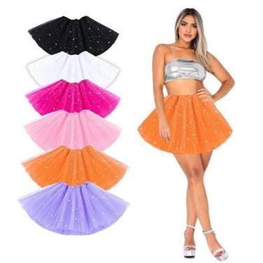 Imagem de Saia Curta de Tule Feminina Adulta Gliter Festa Carnaval Bloquinho Dan