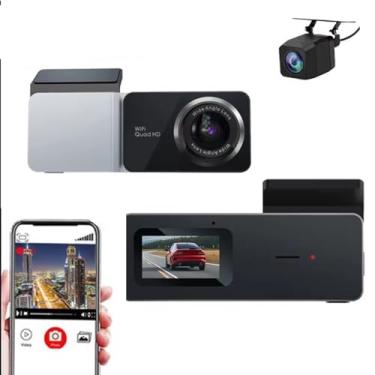 Imagem de Câmera frontal e traseira com lente dupla 2K + 1080p, com DVR de carro de visão noturna de alta definição, Wi-Fi integrado, monitoramento de estacionamento, gravador de vídeo HDR