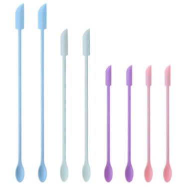 Imagem de Espátula de maquiagem, 8 peças, pequena espátula de silicone, frasco colorido, espátula de loção fina, mini espátula cosmética, espátula de comida de gato de cabeça dupla, conjunto de espátulas de