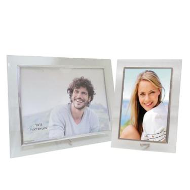 Imagem de Conjunto Porta Retrato Vidro Borda Prata 10x15 Vertical e 15x20 Horizo