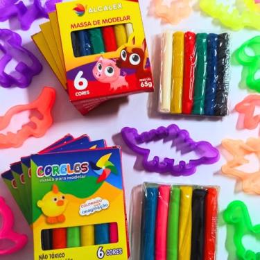 Imagem de Genérico Kit de Massinha de Modelar Multicolorido para Criança, 10 Caixinhas + 30 Forminhas Sortidas Safari e Dino, 1 kg