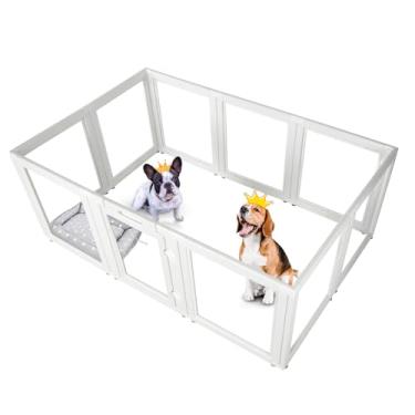 Imagem de Everfront Cercadinho de plástico acrílico transparente para cães, para cachorrinhos, gatos, coelhos, furão, caneta transparente para animais de estimação, caixa de parto fácil de montar para cães