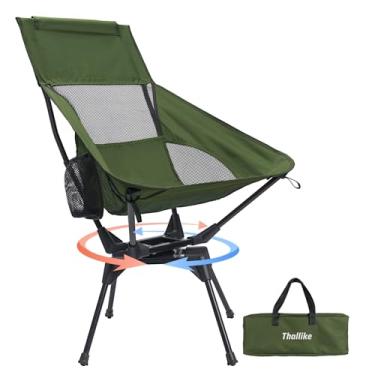 Imagem de THKLLIKE [2025 Novo] Cadeira de acampamento giratória de 360° para adultos, cadeira dobrável portátil com suporte para copos, cadeira de mochila compacta, cadeira leve ao ar livre para viagens, pesca,