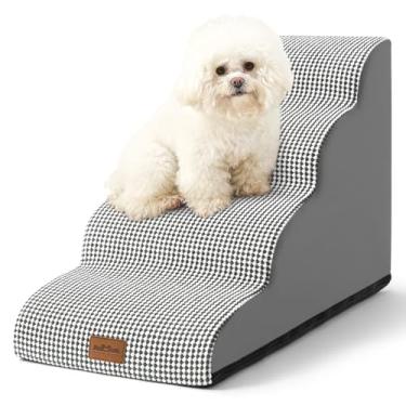Imagem de COZY KISS Escada para Cães de Pequenos, Degrau Curvo para Filhotes, Gatos Idosos ou Rampa para Média Porte, Ideal para Sofá, Poltrona ou Cama, Escada em Espuma, 4 Degraus 40x72x50cm, Branco e Preto