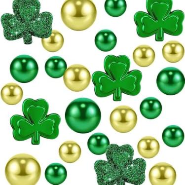 Imagem de Enchimento de vaso de São Patrício, 36 peças de acrílico trevo bengala doce menta pedras sensoriais para centros de mesa de Natal, dispersores de mesa, artesanato de Natal (verde)