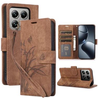 Imagem de MRRSIWEI Capa carteira para Xiaomi 14T Pro, capa flip magnética de couro sintético em relevo borboleta floral com suporte para cartão para Xiaomi 14T Pro. Borboleta marrom