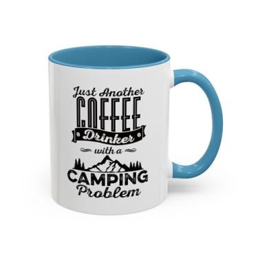Imagem de Caneca de café engraçada para acampamento, apenas mais um bebedor de café com um problema de acampamento, presente ao ar livre, caneca de viagem, copo de amante de aventura