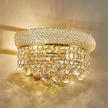Imagem de Homeooze Luminária De Parede De Cristal Empire De 2 Luzes Para Sala De Estar, Sala De Jantar, Banheiro, Espelhos De Penteadeira, Corredor, Quarto, Closet, Escada (Dourado)