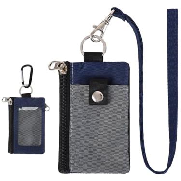 Imagem de MASAPHlL Carteira pequena com cordão para mulheres/homens com porta-crachá de identificação com bloqueio de RFID, bolsa minimalista com zíper de nylon, carteira de pescoço de viagem com chaveiro,