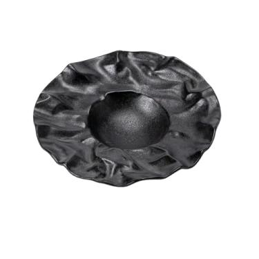 Imagem de Prato de prato profundo plissado criativo e personalizado, prato de cerâmica de salada ocidental japonesa - prato de chapéu de palha de tecido plissado 30,5 cm - preto