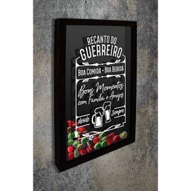 Imagem de Quadro Porta Tampinhas Recanto do Guerreiro - Quadro Novo, 30x40, Pret