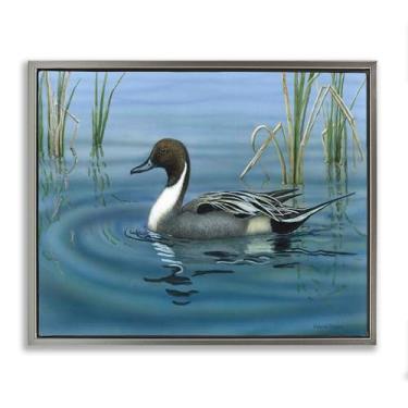 Imagem de Stupell Industries Tela emoldurada Pintail Loon in Pond Gray Floater Design de arte de parede por Valerie Rogers, 80 x 63 cm
