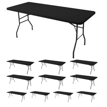 Imagem de Enjoyidea Capa de mesa elástica para mesas retangulares de 1,2 m - pacote com 10 toalhas de mesa pretas de elastano com elástico e elástico dobrável para piquenique ao ar livre para acampamento, sala