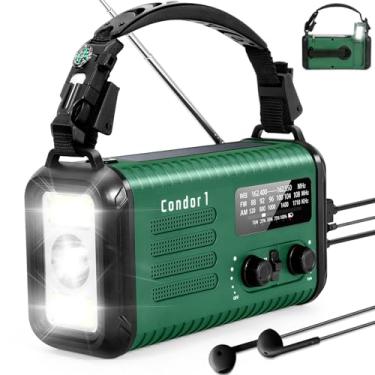 Imagem de Rádio meteorológico de emergência (Condor 1) NOAA/AM/FM com carregador portátil de 74000 mWh, carregamento USB-C/Solar/manivela, alarme SOS, lanterna, lâmpada de leitura e kit de alça de sobrevivência