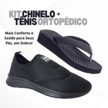 Imagem de Kit Tênis Adulto Feminino e Masculino e Chinelo Ortopédico Massageador