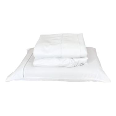 Imagem de Jogo de Lençol |Solteiro 3 Peças Micropercal 300 fios Ponto Palito Branco-Biramar Baby