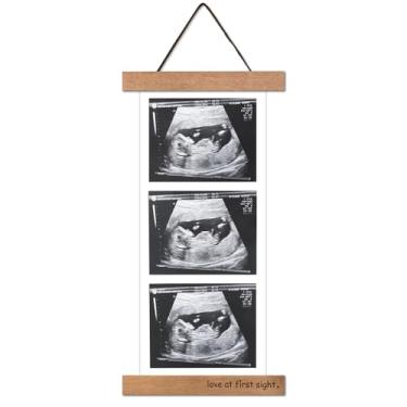Imagem de Porta-retrato ultrassom magnético de madeira para geladeira com amor à primeira vista, para anúncio do bebê, informações de nascimento, chá de bebê, presentes para pais e avós