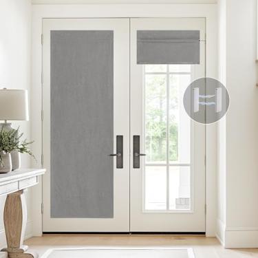 Imagem de StangH Cortina romana 100% blackout sem fio, persiana autoadesiva de linho com ímãs, cortina de porta com isolamento térmico para sala de estar, quarto, cinza, L 66 x C 164, 1 painel