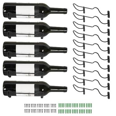 Imagem de NATGAI Racks de vinho montados na parede, pacote com 10 suportes de exibição de garrafa de vinho de ferro rack organizador de vinho pendurado com parafusos para armazenamento de bebidas/garrafas de bebida