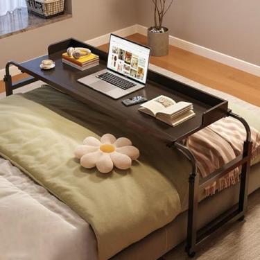 Imagem de Mesa de cama de 115 a 210 cm com 4 rodas, mesa de mesa de trabalho em pé com ajuste de altura de 65 a 95 cm, bandeja de alimentos, mesa médica com rodinhas para casa e hospital