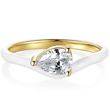 Imagem de BLOSSOM & HUE Anel de esmalte turquesa | Solitário em forma de pera Leste-Oeste CZ | Esterlina Banhado a Ouro 18K - Esmalte Colorido, Metal, Zircônia cúbica