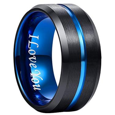 Imagem de Anel de tungstênio masculino NUNCAD 4 mm/6 mm/8 mm/10 mm para homens preto/azul/ouro/ouro rosa/prata sulcos alianças de casamento com bordas chanfradas tamanho 4 a 17