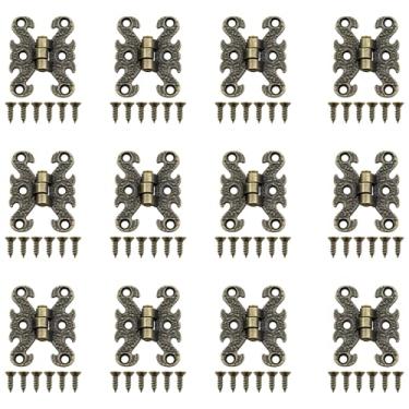 Imagem de Xhziy Dobradiças antigas para caixa de madeira dobradiça decorativa vintage mini dobradiças para caixa de madeira para caixa de madeira vintage caixa de ferramentas decoração de casa com parafusos, 12