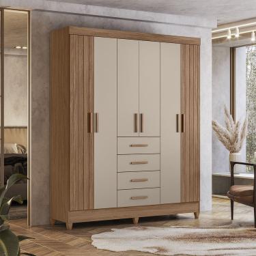 Imagem de Guarda Roupa Roupeiro Aruba 6 Portas 4 Gavetas Carvalho Fendy Moval