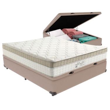 Imagem de Cama Box Com Baú Bege E Colchão Casal King Best Anjos