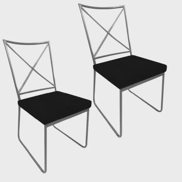 Imagem de Kit 02 Cadeiras Sala de Jantar Escritório Office Clark Industrial Ferro Prata Corino Preto - Ahz Móveis