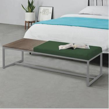 Imagem de Calçadeira Recamier Londres 195cm Industrial Cinza Suede Verde Tampo Quadrado mdf Imbuia - Ahz Móveis