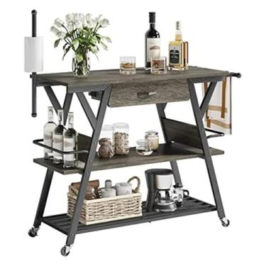 Imagem de Carrinho de Armazenamento Estação de café, carrinho de ilha de cozinha com armazenamento, carrinho de café com gaveta, porta-toalha de papel e rodas com fechadura, mesa de bar Carrinho de Armazenament
