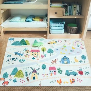 Imagem de Lacomfy Tapete infantil 7 x 12 cm para sala de jogos, tema de fazenda, para meninos, meninas, quarto, zoológico, educacional, antiderrapante, lavável, para quarto, sala de aula, azul