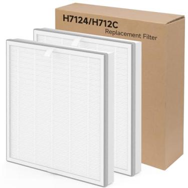 Imagem de 2 pacotes de filtro de substituição H7124 para purificador de ar inteligente GoveeLife H7124 e H712C, filtragem em 3 estágios do filtro HEPA verdadeiro H13, número de peça H7124-RF H712C-RF