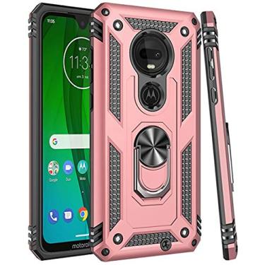 Imagem de Zoeirc Capa para Moto G7 Plus Suporte magnético de anel de carro de grau militar Kickstand Defender capa protetora para celular Motorola Moto G7 Plus ouro rosa