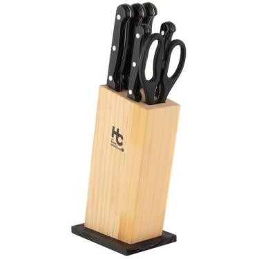 Imagem de Set 6 Peças Cabo com Cepo Madeira Preto Just Home Collection