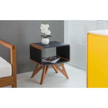 Imagem de Mesinha De Canto / Mesa Lateral Preta Retrô Baixa Mdf E Madeira Presle