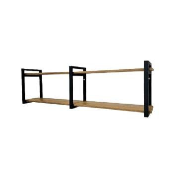 Imagem de Genérico Prateleira Industrial Dupla Mini Flutuante Suspensa Ferro Madeira Cozinha Escritório Sala (120cm)