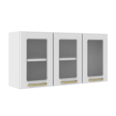Imagem de Armário Aéreo Aço 3 Portas de Vidro Colors Bertolini, Branco