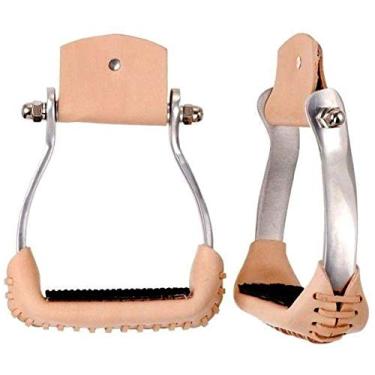 Imagem de PRORIDER Estribos de sela de corrida de alumínio para cavalo, almofada de borracha de couro 5197