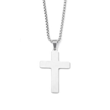 Imagem de Airssory Colar com tema de cruz de aço inoxidável 201, crucifixo religioso, corrente de Jesus com fechos para joias DIY, colar, artesanato, decoração, 23,50 polegadas (59,7 cm), Aço inoxidável