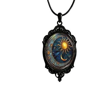 Imagem de Peasimy Colar gótico retrô com estampa de sol e lua, joia vintage com pingente celestial para mulheres, gargantilha gótica boêmia exclusiva para homens e mulheres, Large, Metal, Sem Pedra Preciosa