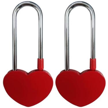 Imagem de BoutCr Cadeado de coração vermelho sem chave para namorados, aniversário, dia dos namorados, casamento, ponte Lovelock, viagem 102 mm (Sem chave, 2 peças)