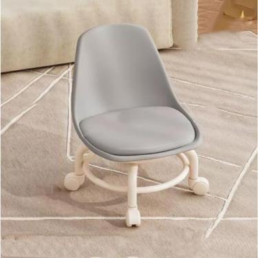 Imagem de LNGCLTEZ Mini banquinho móvel, banquinho redondo baixo, assento de rodízio de 360°, banco curto, couro PU com descanso traseiro, banquinho de rodinhas baixo e resistente, cinza