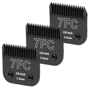 Imagem de YAZIYIR Pacote com 3 lâminas de aço removíveis 7FC, compatível com Andis, Oster A5, Wahl KM-10 Series, comprimento de corte 1/20.3 cm 3,2 mm (preto)