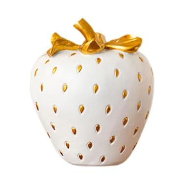 Imagem de Ioensy Modelo de frutas de fruta de frutas de morango Fruta Modelo de frutas decoração criativa artesanato real artesanato estátua de resina para o quarto, Ouro Branco