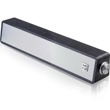 Imagem de Alto-falantes MICA, barra de som de computador com fio, mini barra de som de madeira, alto-falantes de PC alimentados por USB para monitor de mesa, laptop, tablet, conexão auxiliar de 3,5 mm, angular