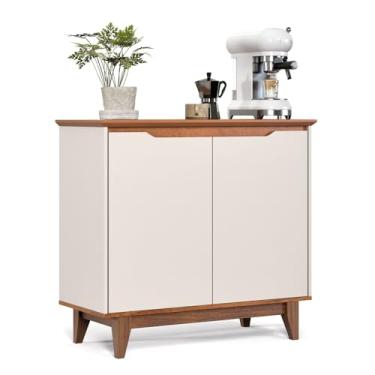 Imagem de Aparador De Cozinha Balcão Sala Jantar Buffet Flow 2 Portas Organizador (OFF WHITE/FREIJÓ)